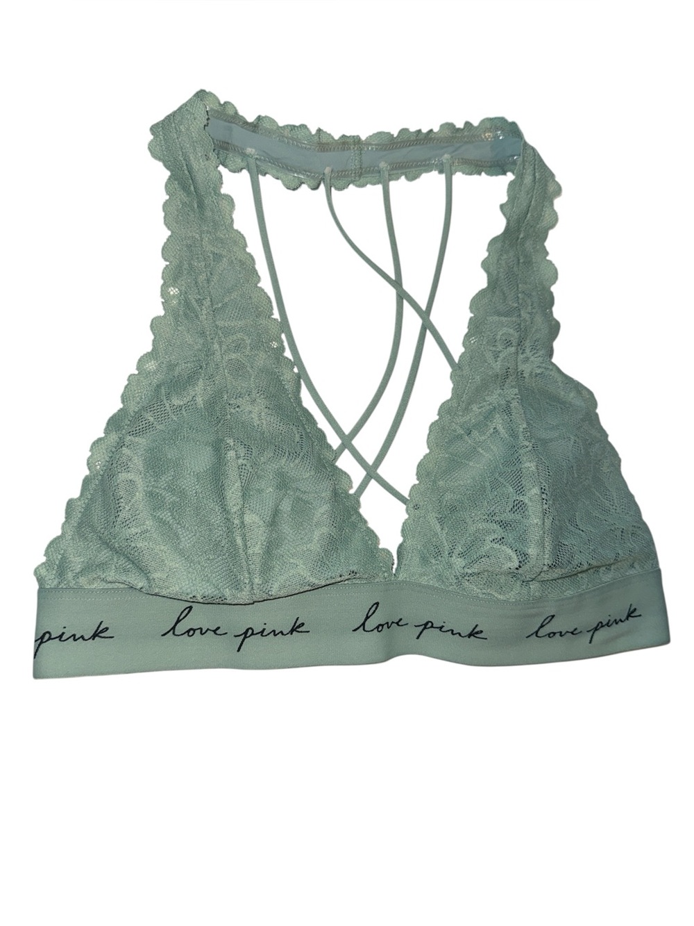 Victoria's Secret PINK bralette Sage Green Lace Criss-cross Strap Removable Pads